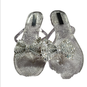 Joybi Glitter Flat Flip Flops Silver Bow Size 10 NWOT